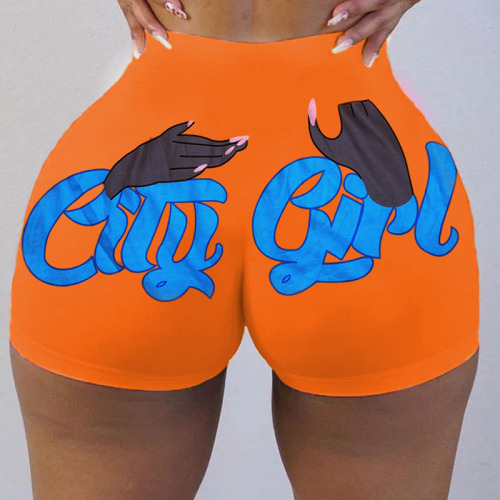 Blue Orange Sexy Print Patchwork Straight Straight Positioning Print Bottoms