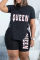 Black Fashion Casual Letter Print Bandage O Neck Short Sleeve Two Pieces