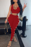 Red Sexy Casual Solid Hollowed Out O Neck Sleeveless Two Pieces