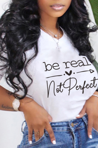 White Fashion Casual Letter Print Basic O Neck T-Shirts