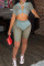 Gray Green Sexy Solid Patchwork See-through Turndown Collar Short Sleeve Two Pieces