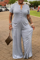 Grey Fashion Casual Solid Split Joint V Neck Plus Size Jumpsuits