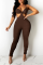 Coffee Sexy Solid Split Joint Halter Skinny Jumpsuits