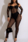 Black Fashion Sexy Solid Split Joint See-through Backless Strapless Skinny Jumpsuits