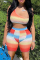 Yellow Fashion Sexy Print Patchwork Backless One Shoulder Sleeveless Two Pieces