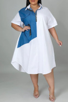White Casual Solid Patchwork Zipper Collar Straight Plus Size Dresses