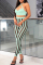 Mint green Fashion Sexy Striped Patchwork See-through Backless Halter Sleeveless Two Pieces