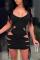 Black Fashion Sexy Solid Bandage Hollowed Out Backless Spaghetti Strap Sleeveless Dress