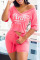 Pink Casual Print Patchwork V Neck Half Sleeve Two Pieces