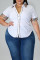 White Fashion Casual Plaid Print Patchwork Turndown Collar Plus Size Tops