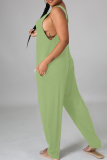 Green Fashion Casual Print Backless O Neck Regular Jumpsuits