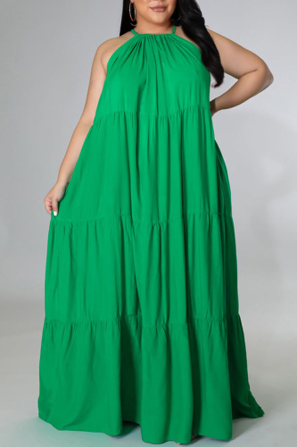 Green Sexy Solid Patchwork Spaghetti Strap Straight Plus Size Dresses