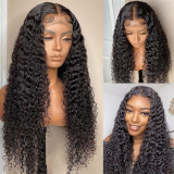 Black Fashion Casual Lace Water Deep Wave Lace Closure Wigs Middle Part Wet and Wavy Wigs