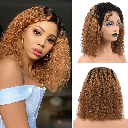 Brown Fashion Casual Blonde Curly Human Hair Lace Front Wigs