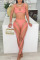 Pink Sexy Solid Split Joint See-through U Neck Sleeveless Two Pieces
