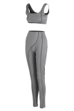 Grey Sexy Casual Solid Vests Pants U Neck Sleeveless Two Pieces
