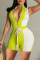 Fluorescent Green Fashion Casual Solid Split Joint Zipper Collar Sleeveless Two Pieces