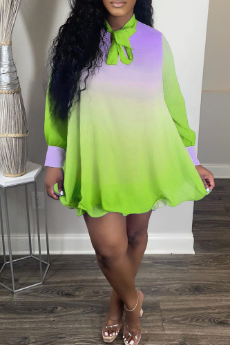Light Green Casual Print Bandage Patchwork O Neck Straight Dresses
