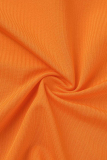 Orange Fashion Sexy Print Hollowed Out Half A Turtleneck Sleeveless Two Pieces