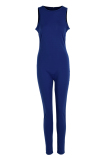 Blue Fashion Casual Solid Basic O Neck Skinny Jumpsuits