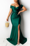 Green Elegant Solid Patchwork V Neck Evening Dress Dresses