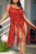 Red Sexy Solid Tassel Hollowed Out Split Joint Swimwears Cover Up