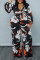 Black Fashion Casual Print Basic V Neck Plus Size Jumpsuits