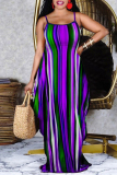 Purple Sexy Casual Striped Print Backless Spaghetti Strap Long Dress