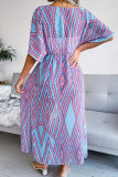 Blue Casual Print Bandage Patchwork Swimwears Cover Up