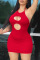 Red Sexy Solid Hollowed Out Halter One Step Skirt Dresses