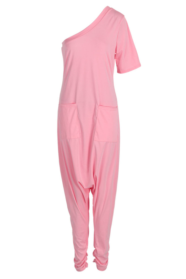 Sexy Simplicity Solid Pocket Oblique Collar Loose Jumpsuits main image 0