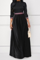 Black Temperament Patchwork Twilled Satin Floor Length Dress