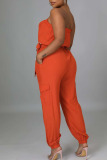 Apricot Pink Sexy Solid Patchwork Strapless Straight Jumpsuits