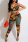 Multicolor Fashion Sexy Print Hollowed Out Patchwork Backless Spaghetti Strap Sleeveless Two Pieces