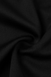 Black Casual Sportswear Solid Patchwork Zipper Zipper Collar Regular Jumpsuits