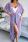 Blue Casual Print Bandage Split Joint Swimwears Cover Up