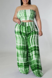 Green Sexy Casual Print Tie Dye Backless Strapless Plus Size Two Pieces