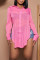 Pink Fashion Casual Solid See-through Slit Turndown Collar Tops