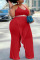 Red Sexy Solid Split Joint Backless Flounce Halter Plus Size Jumpsuits