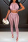 Pink Sexy Solid Hollowed Out Patchwork O Neck Sleeveless Two Pieces