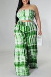 Green Sexy Casual Print Tie Dye Backless Strapless Plus Size Two Pieces