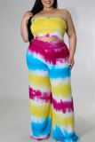 Green Sexy Casual Print Tie Dye Backless Strapless Plus Size Two Pieces