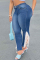 Medium Blue Fashion Casual Solid Split Joint Slit High Waist Skinny Denim Jeans