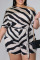 Black Casual Print Patchwork Oblique Collar Plus Size Jumpsuits