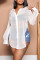 White Fashion Casual Solid See-through Slit Turndown Collar Tops