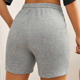 Grey Fashion Casual Print Basic Regular High Waist Shorts