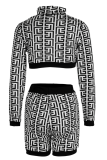 Black And White Sexy Print Patchwork Half A Turtleneck Long Sleeve Two Pieces