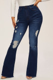 Light Blue Fashion Casual Solid Plus Size Jeans