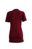 Wine Red Casual Round Neck Letters Printed Mini Dress