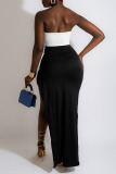 Black Sexy Solid Patchwork Slit Strapless Sleeveless Two Pieces